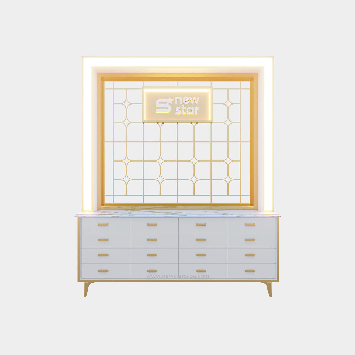 K 2-in-1 Cabinet w/Inox Divider w/Frame Lightbox (Custom Logo) - 68" - New Star Spa & Furniture Corp.