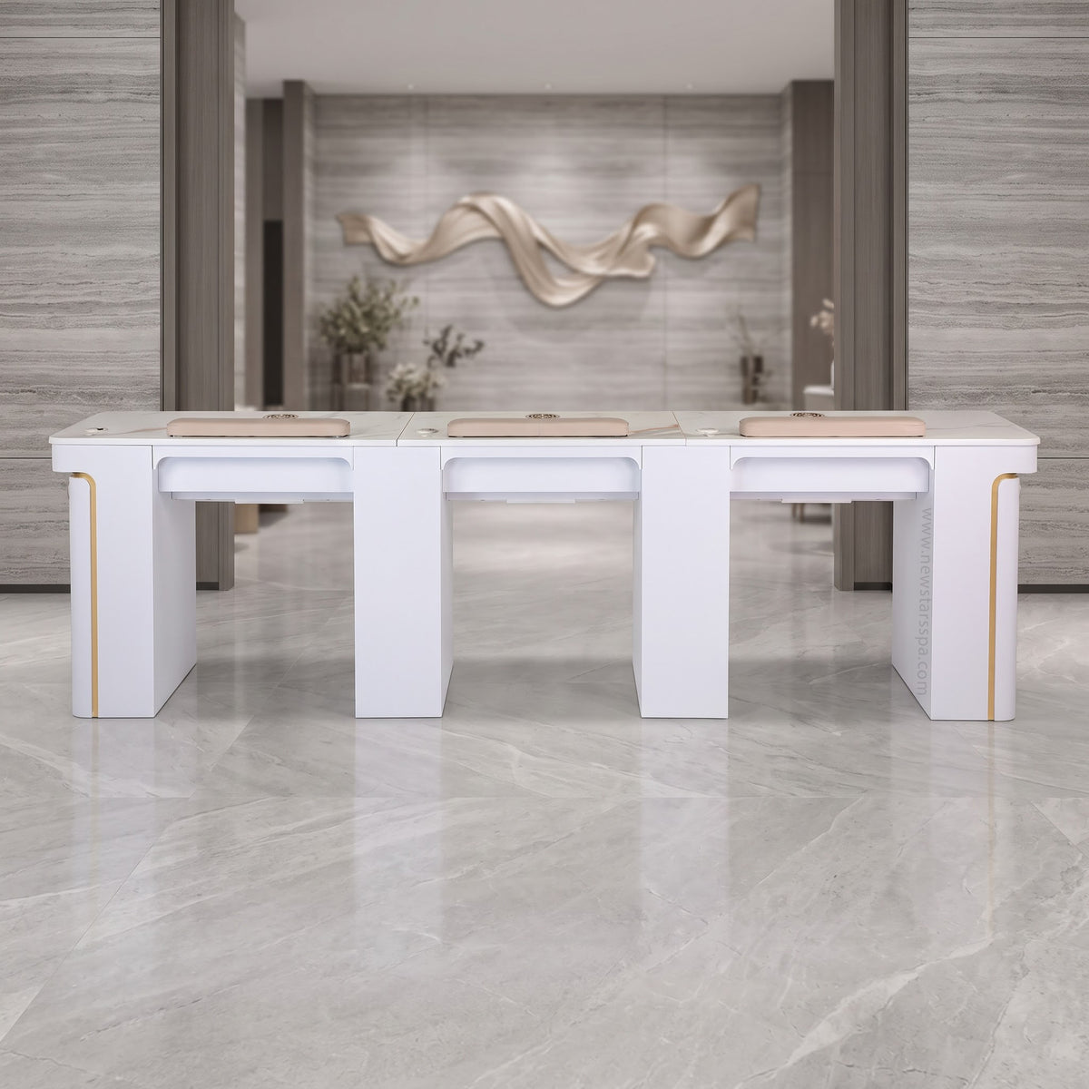 VK Triple Nail Table w/Pipe - New Star Spa & Furniture Corp.