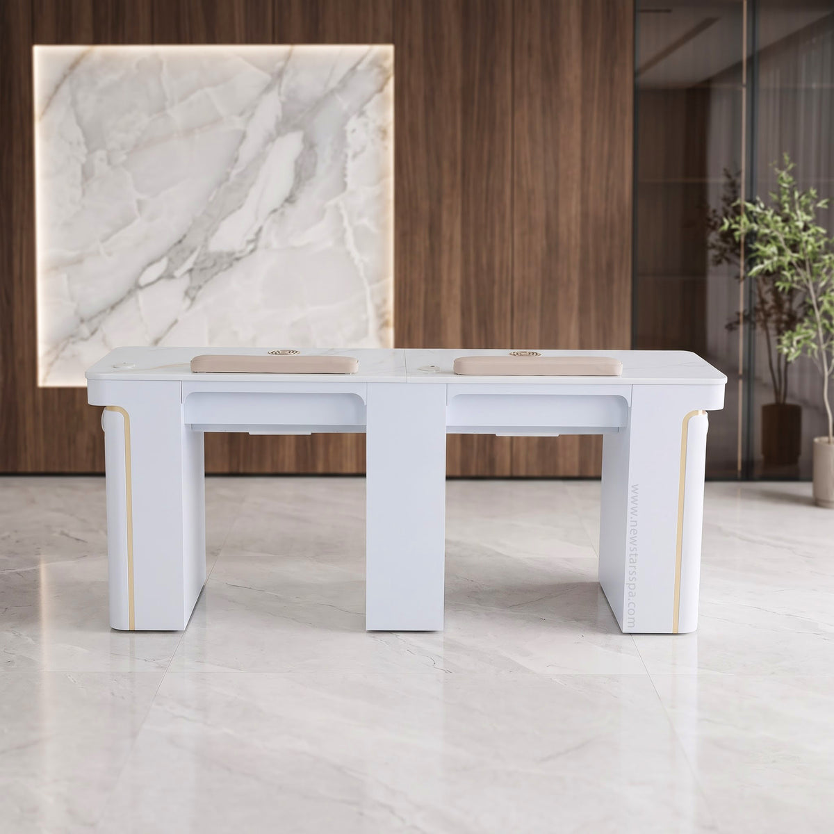 VK Double Nail Table w/Pipe - 72"7/8 - New Star Spa & Furniture Corp.