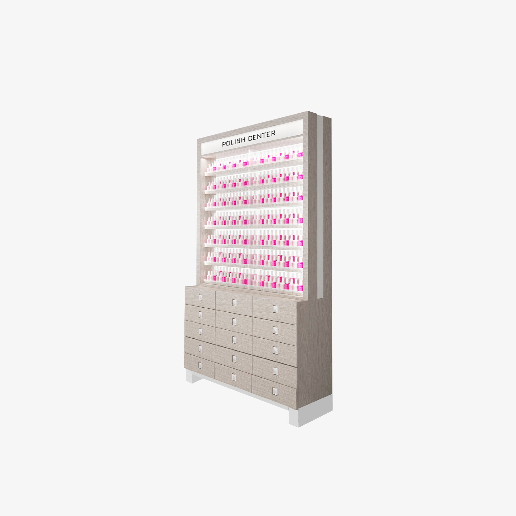 EX Polish Rack w/Cabinet w/Light In The Back 48" - New Star Spa & Furniture Corp.
