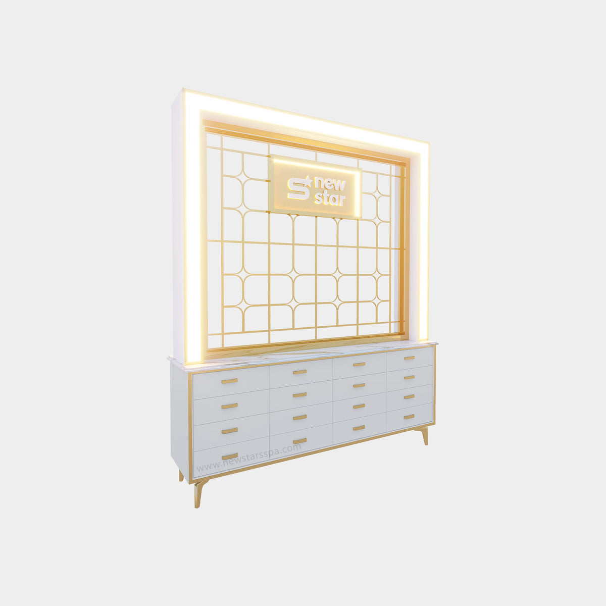 K 2-in-1 Cabinet w/Inox Divider w/Frame Lightbox (Custom Logo) - 68" - New Star Spa & Furniture Corp.