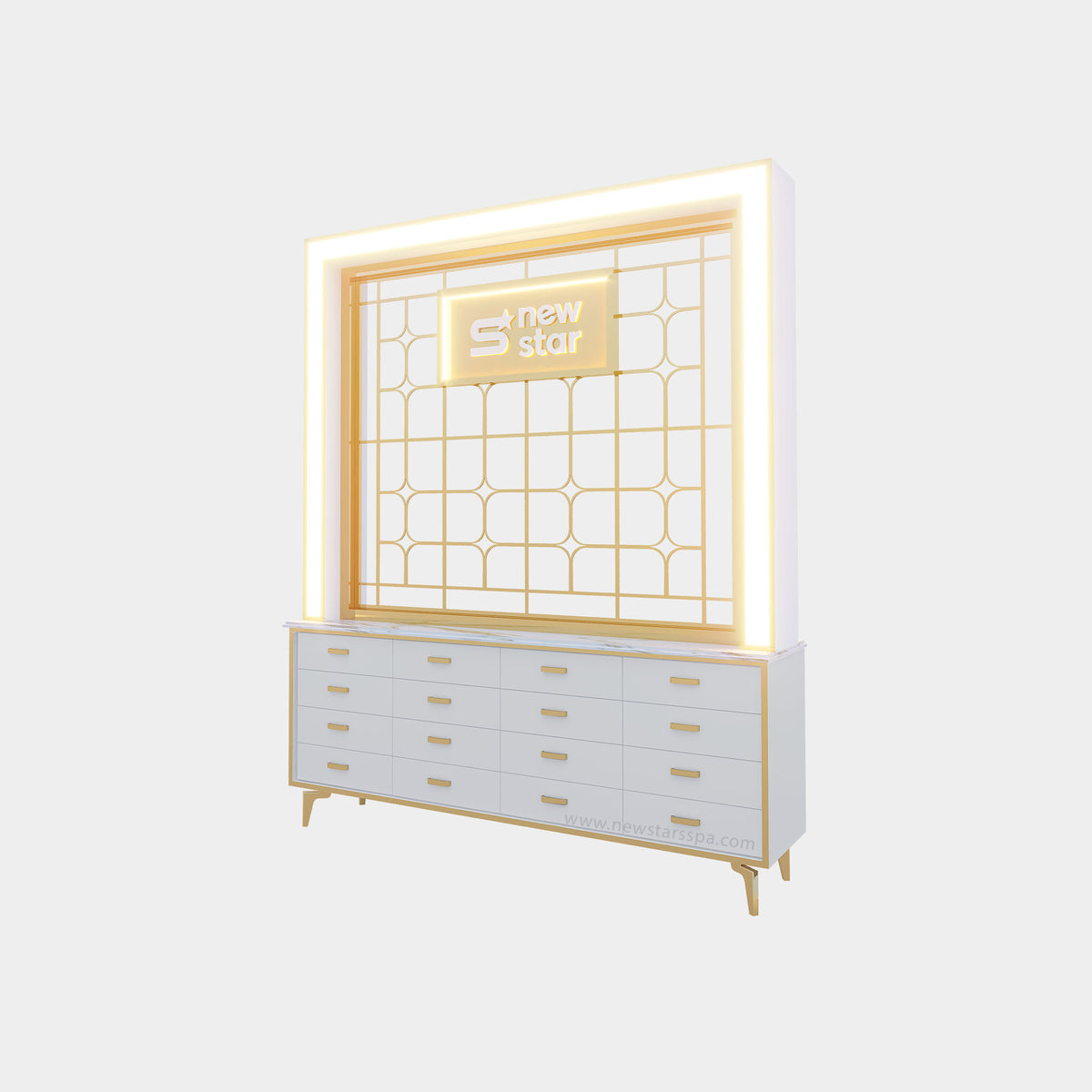 K 2-in-1 Cabinet w/Inox Divider w/Frame Lightbox (Custom Logo) - 68" - New Star Spa & Furniture Corp.