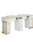 Luna Double Nail Table - Include 3 Cabinet