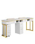 Luna Double Nail Table - Include 2 Cabinet