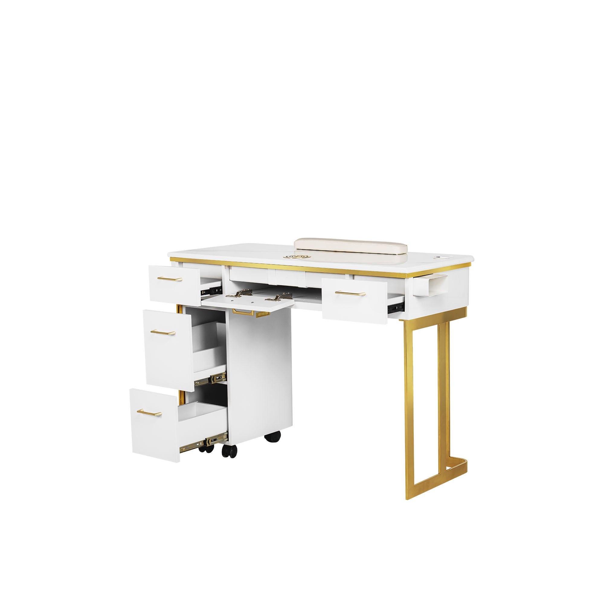 Luna Nail Table - w. Pipe- Include 1 Cabinet