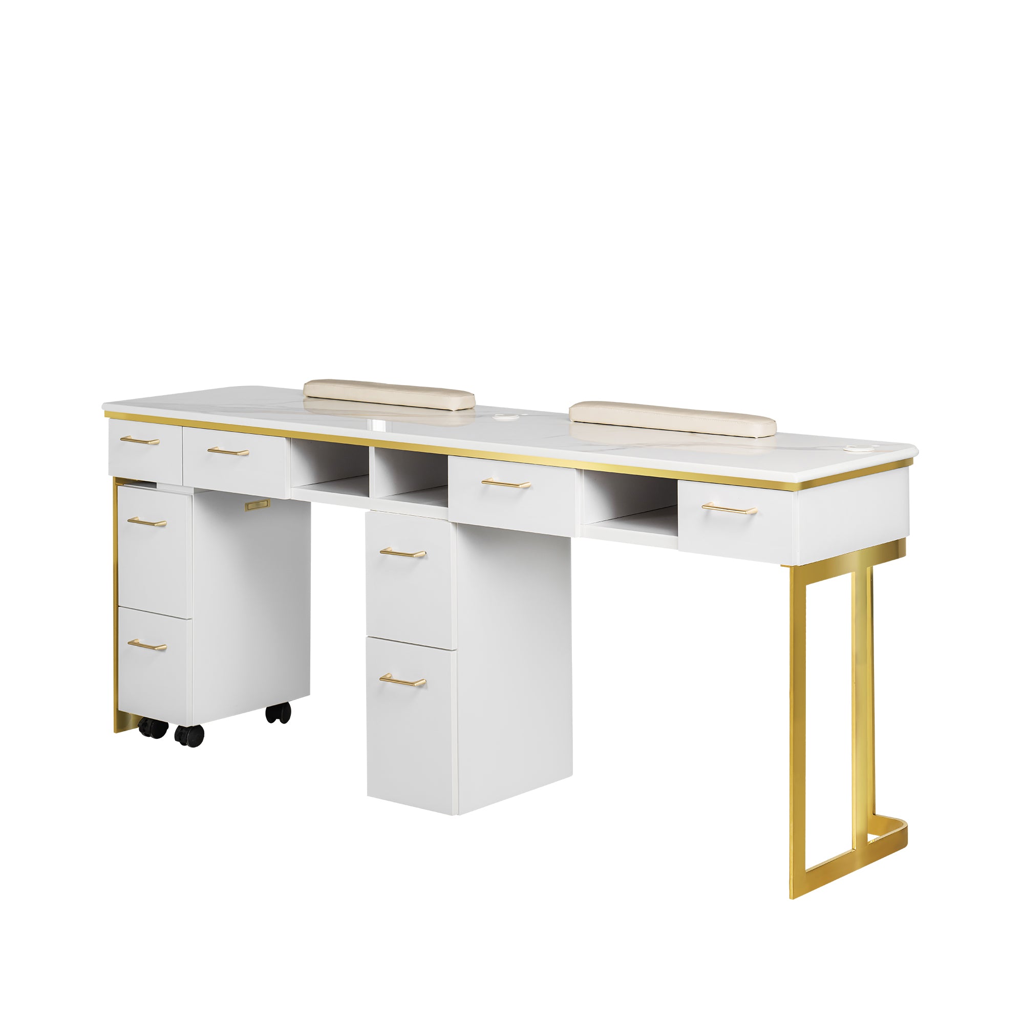 Luna Double Nail Table - Include 2 Cabinet