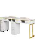 Luna Double Nail Table - Include 2 Cabinet