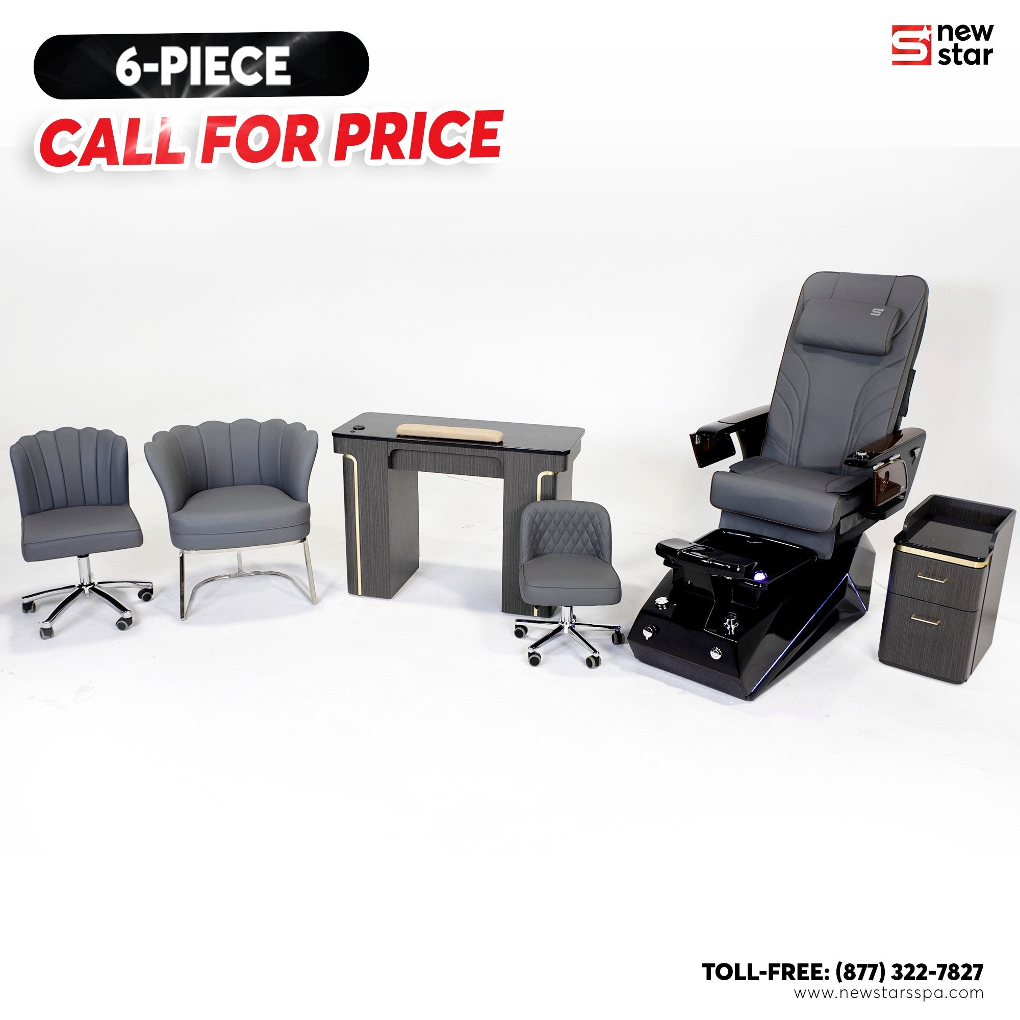 6 - piece Package (Remi Black w. Massage Chair 789) - New Star Salon Furniture