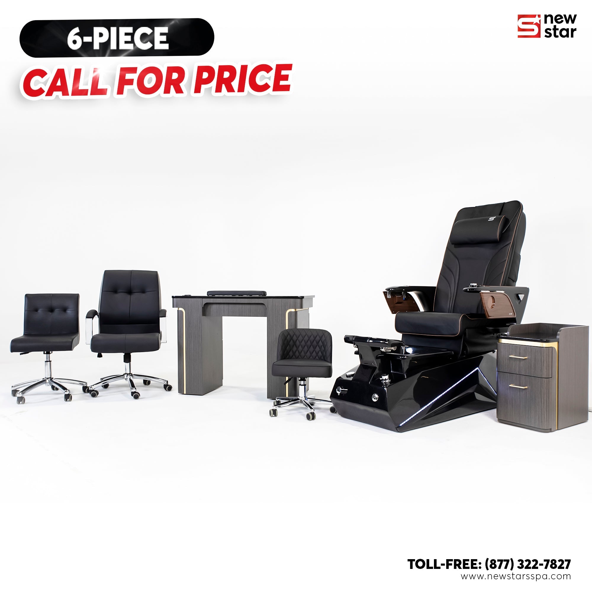 6 - piece Package (Remi Black w. Massage Chair 789) - New Star Salon Furniture
