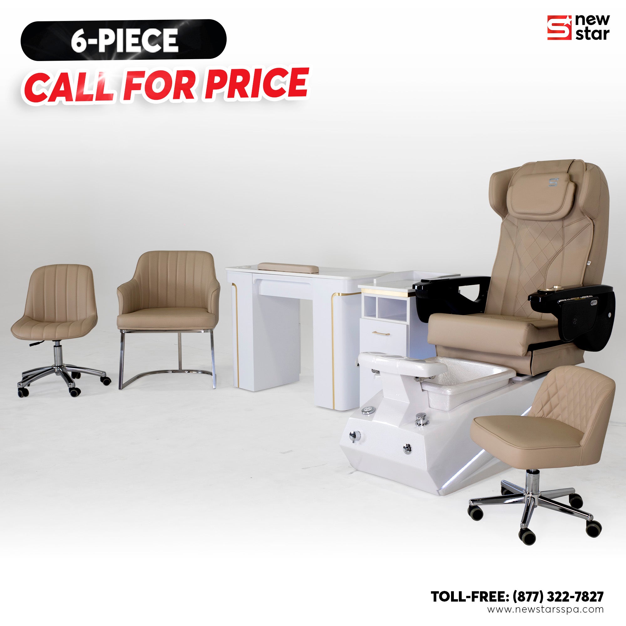 6 - piece Package (Remi White w. Massage Chair 769) - New Star Salon Furniture
