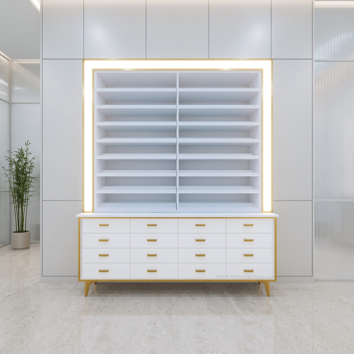 K 1-Sided 2-in-1 Rack w/Cabinet w/Frame Lightbox - 68" - New Star Spa &amp; Furniture Corp.