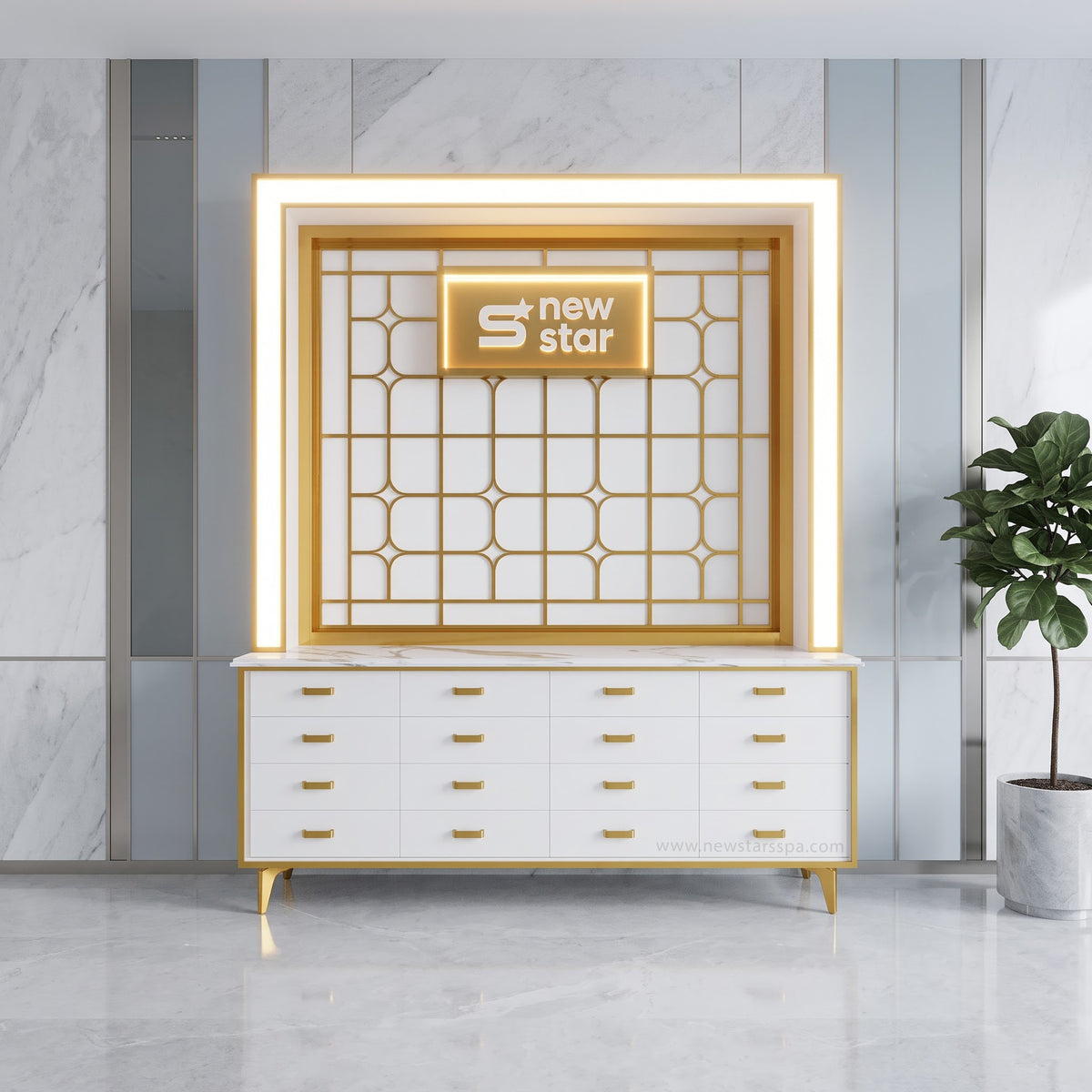 K 2-in-1 Cabinet w/Inox Divider w/Frame Lightbox (Custom Logo) - 68" - New Star Spa & Furniture Corp.