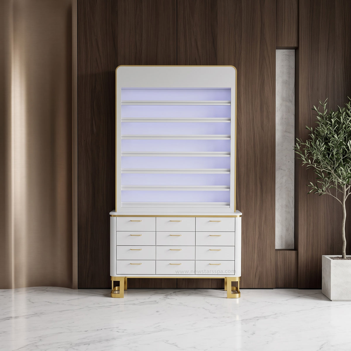 Luna 2-in-1 Rack w/Cabinet w/Backlit Panel - 48" - New Star Spa & Furniture Corp.