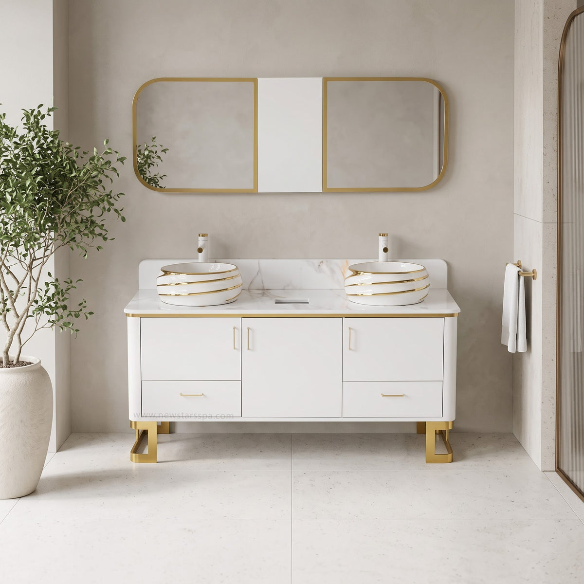 Luna Doule Sink w/Faucets (No Mirror) - 60" - New Star Spa & Furniture Corp.