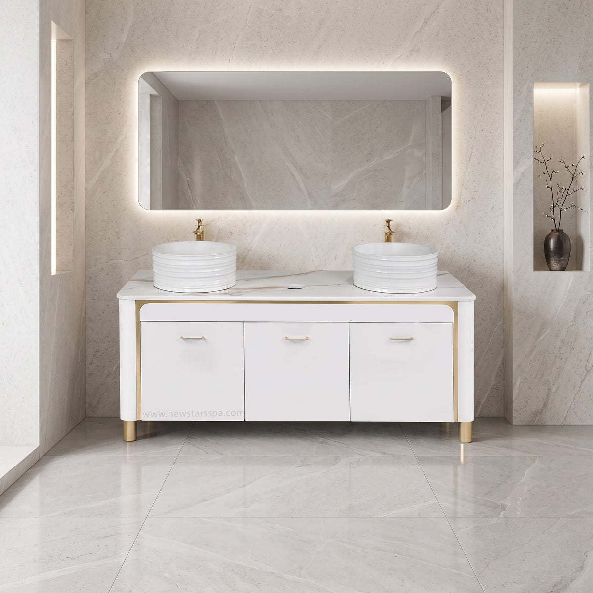 VK Doule Sink w/Faucets (No Mirror) - 64" - New Star Spa &amp; Furniture Corp.