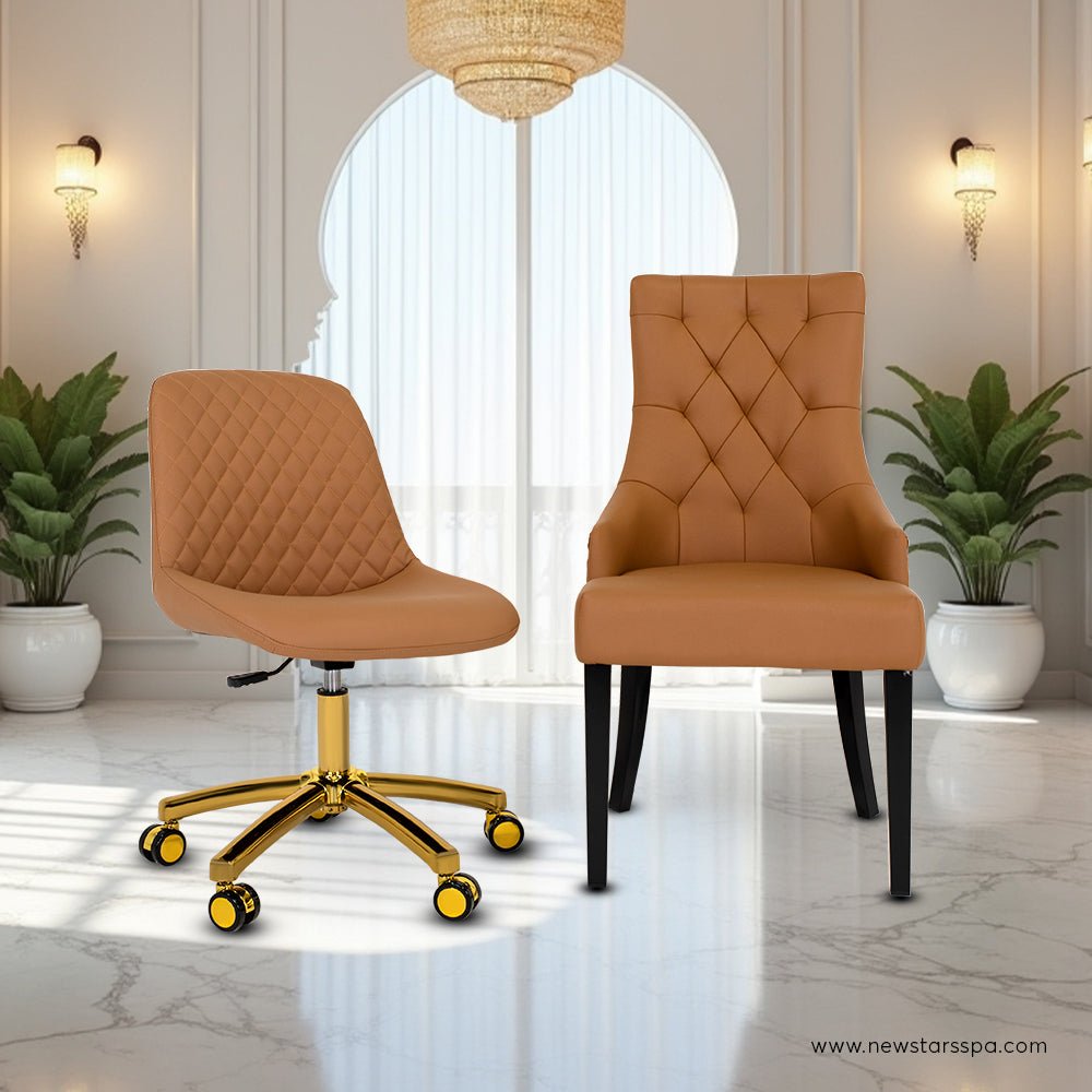 Customer Chair C013 + Technician Chair T008 (Gold Leg) - New Star Salon Furniture