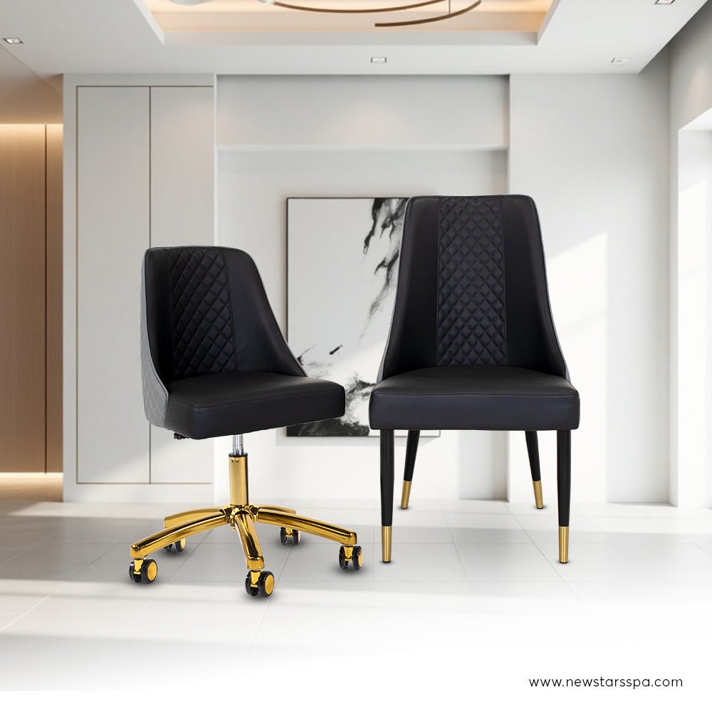 Customer Chair C017 + Technician Chair T017 (Gold Leg) - New Star Salon Furniture