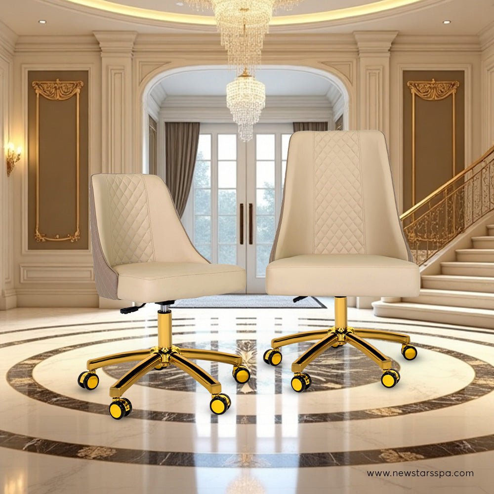 Customer Chair C020 + Technician Chair T017 (Gold Leg) - New Star Salon Furniture