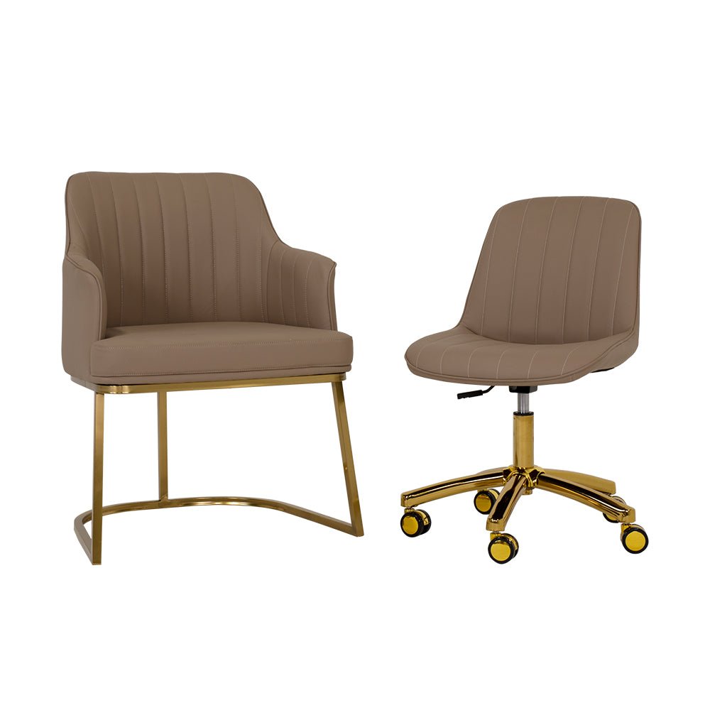 Customer Chair W015 + Technician Chair T009 (Gold Leg) - New Star Salon Furniture