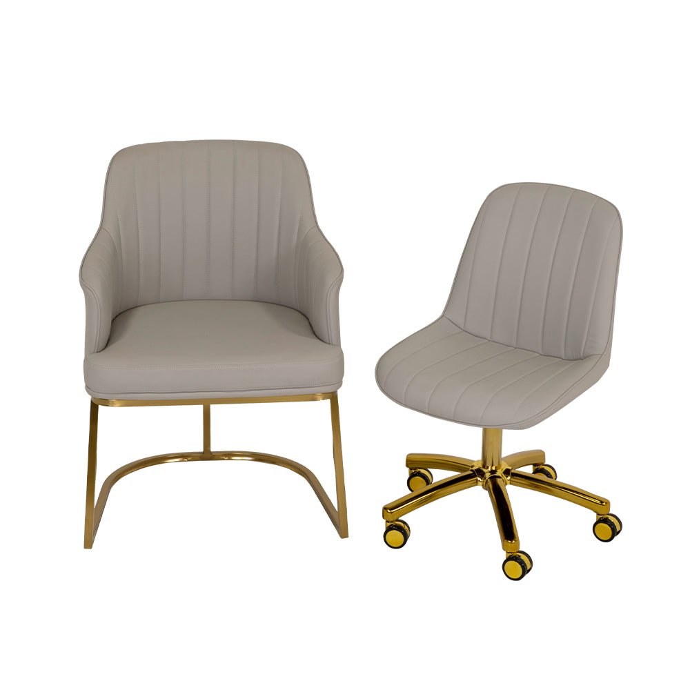 Customer Chair W015 + Technician Chair T009 (Gold Leg) - New Star Salon Furniture