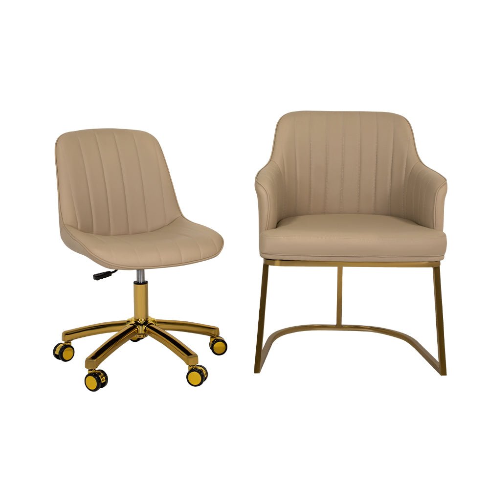 Customer Chair W015 + Technician Chair T009 (Gold Leg) - New Star Salon Furniture