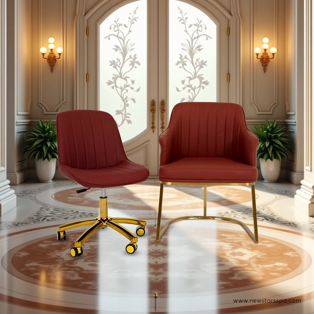 Customer Chair W015 + Technician Chair T009 (Gold Leg) - New Star Salon Furniture