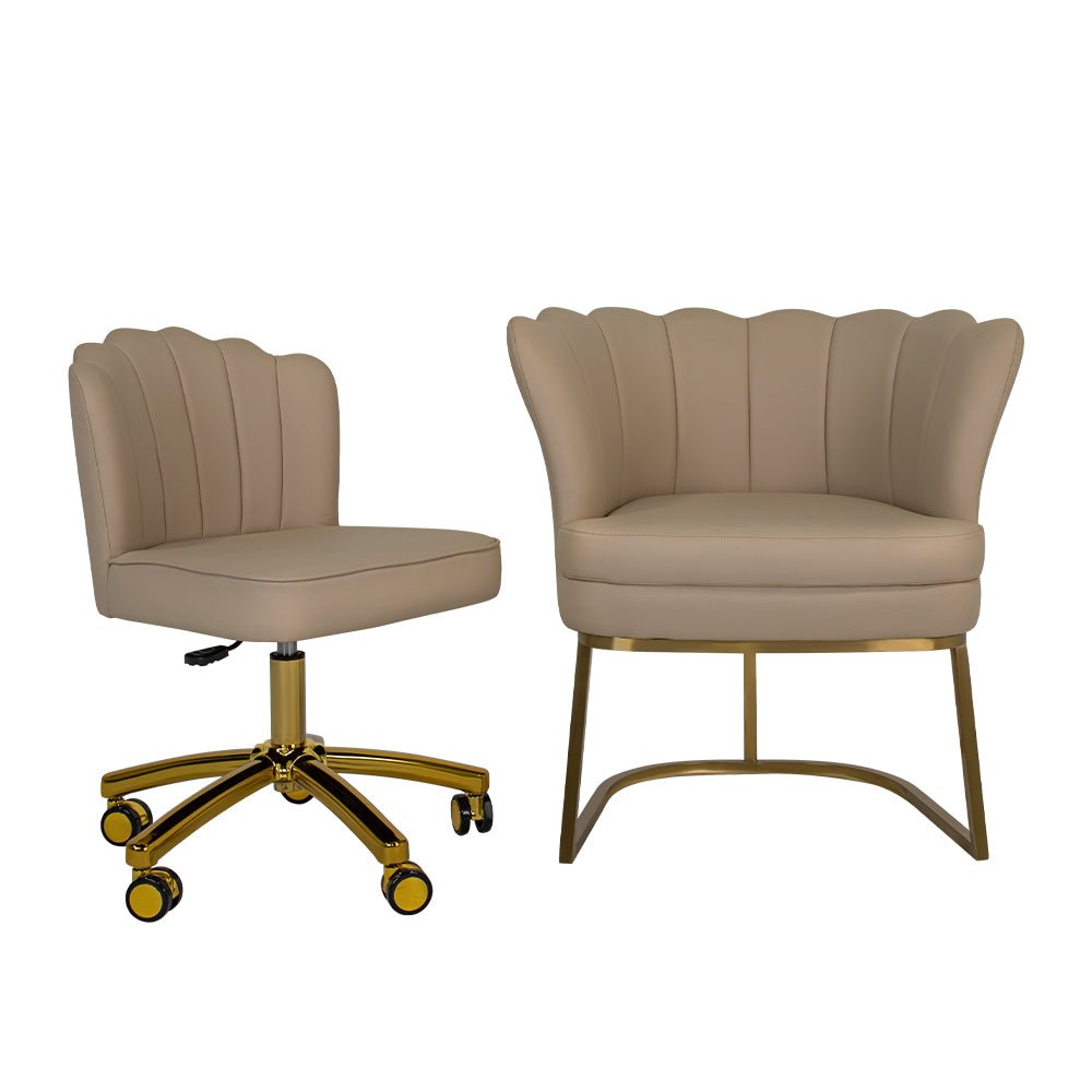 Customer Chair W016 + Technician Chair T010 (Gold Leg) - New Star Salon Furniture