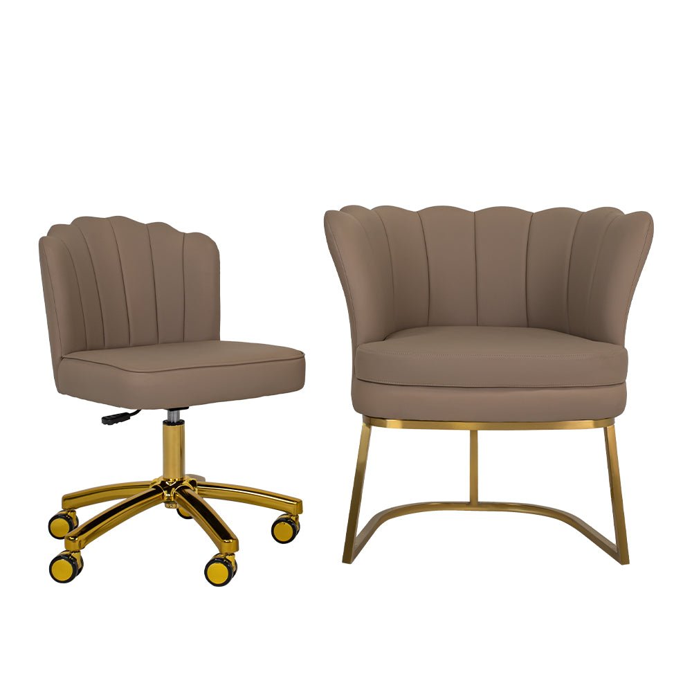 Customer Chair W016 + Technician Chair T010 (Gold Leg) - New Star Salon Furniture