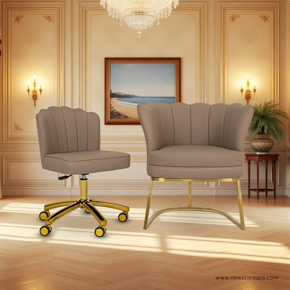 Customer Chair W016 + Technician Chair T010 (Gold Leg) - New Star Salon Furniture