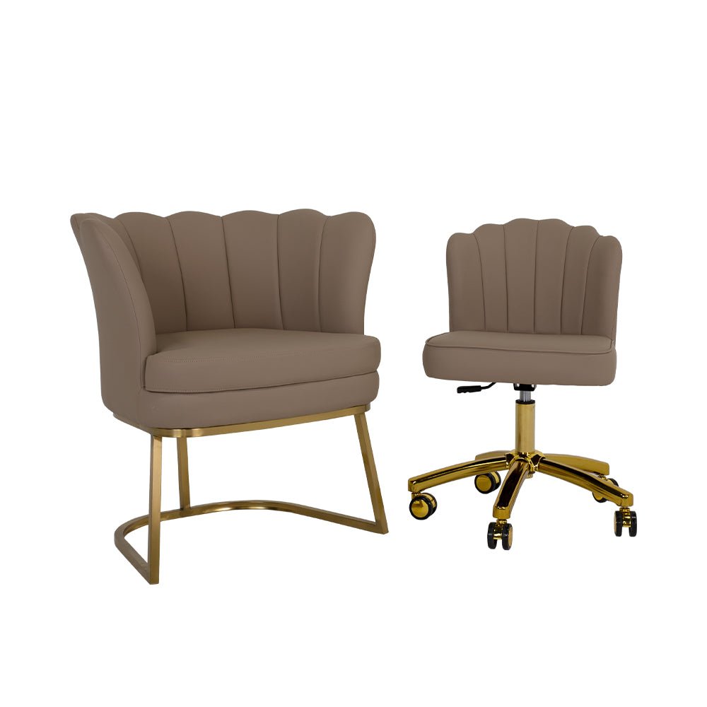 Customer Chair W016 + Technician Chair T010 (Gold Leg) - New Star Salon Furniture
