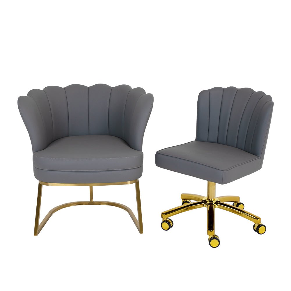 Customer Chair W016 + Technician Chair T010 (Gold Leg) - New Star Salon Furniture