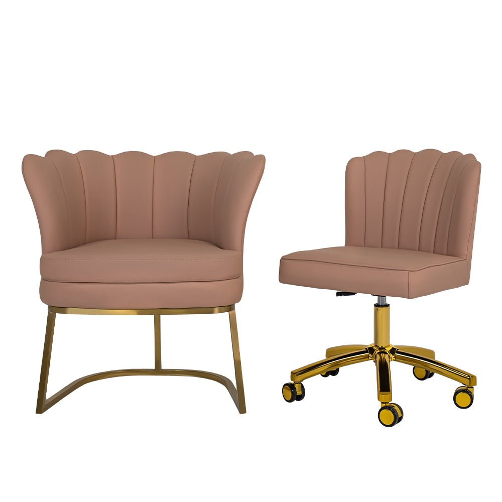 Customer Chair W016 + Technician Chair T010 (Gold Leg) - New Star Salon Furniture