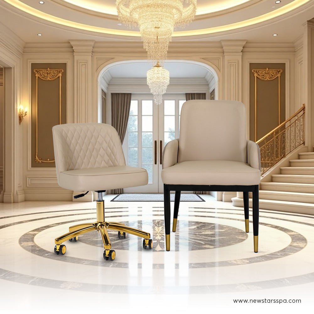 Customer Chair W025 + Technician Chair T011 (Gold Leg) - New Star Salon Furniture