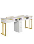 Luna Double Nail Table - Include 1 Cabinet - New Star Salon Furniture