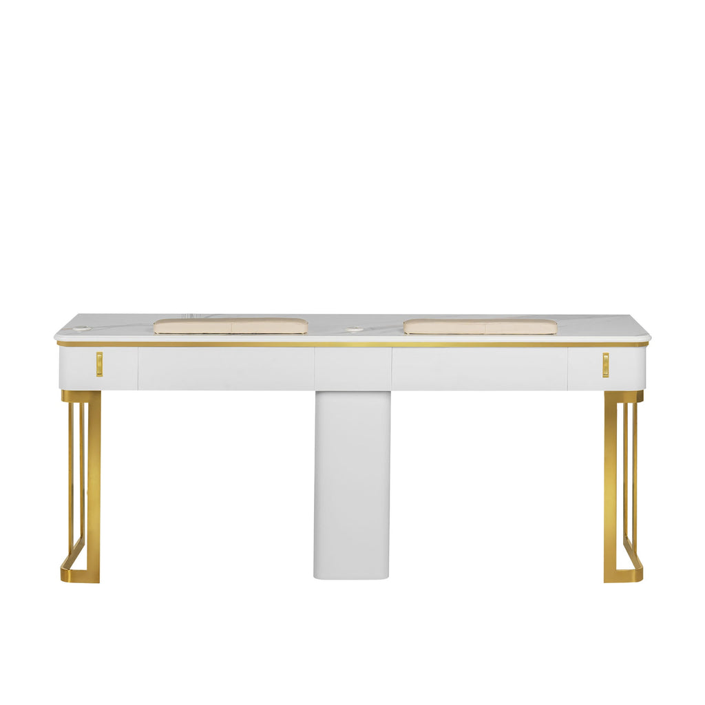 Luna Double Nail Table - Include 1 Cabinet – New Star Salon Furniture
