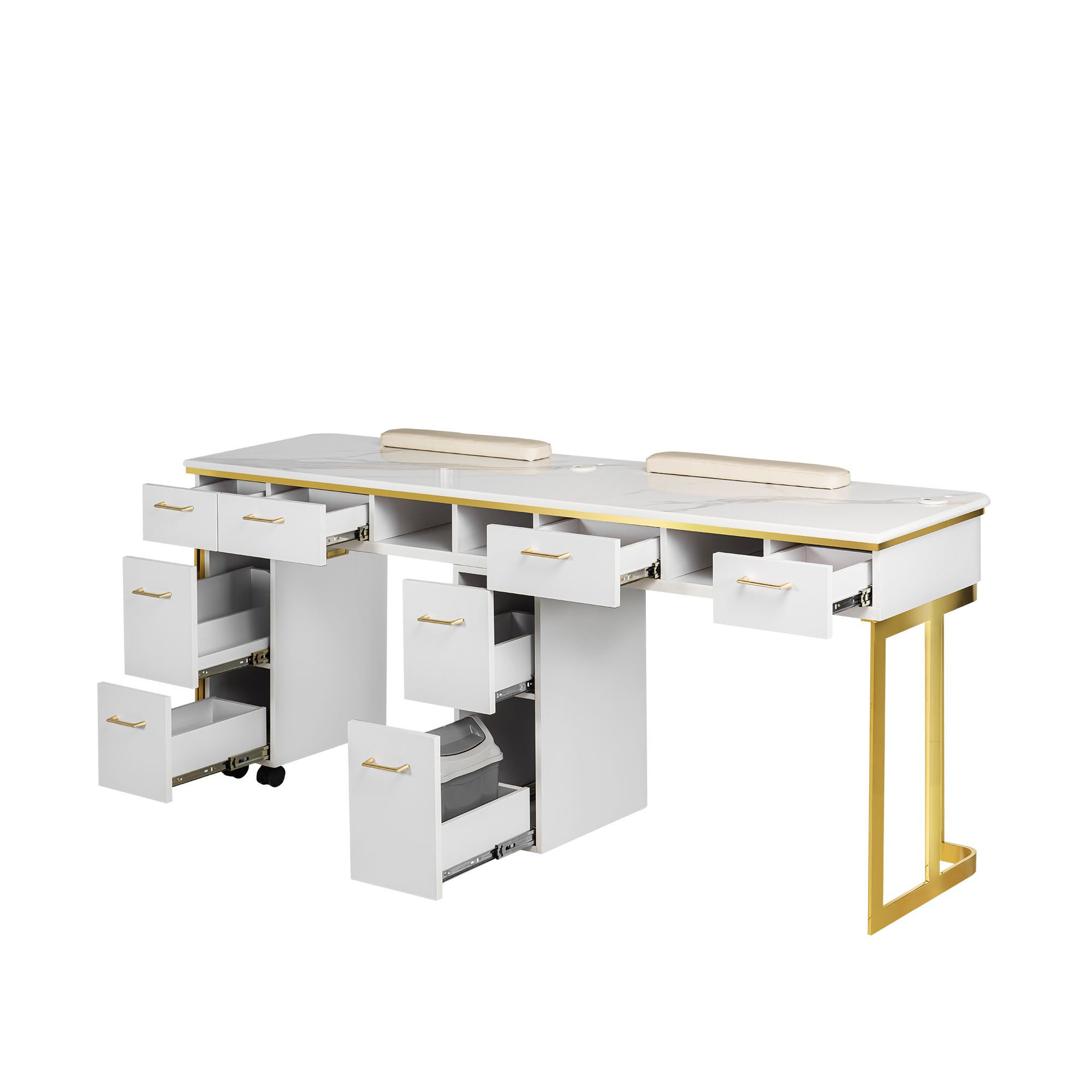 Luna Double Nail Table - Include 2 Cabinet - New Star Salon Furniture