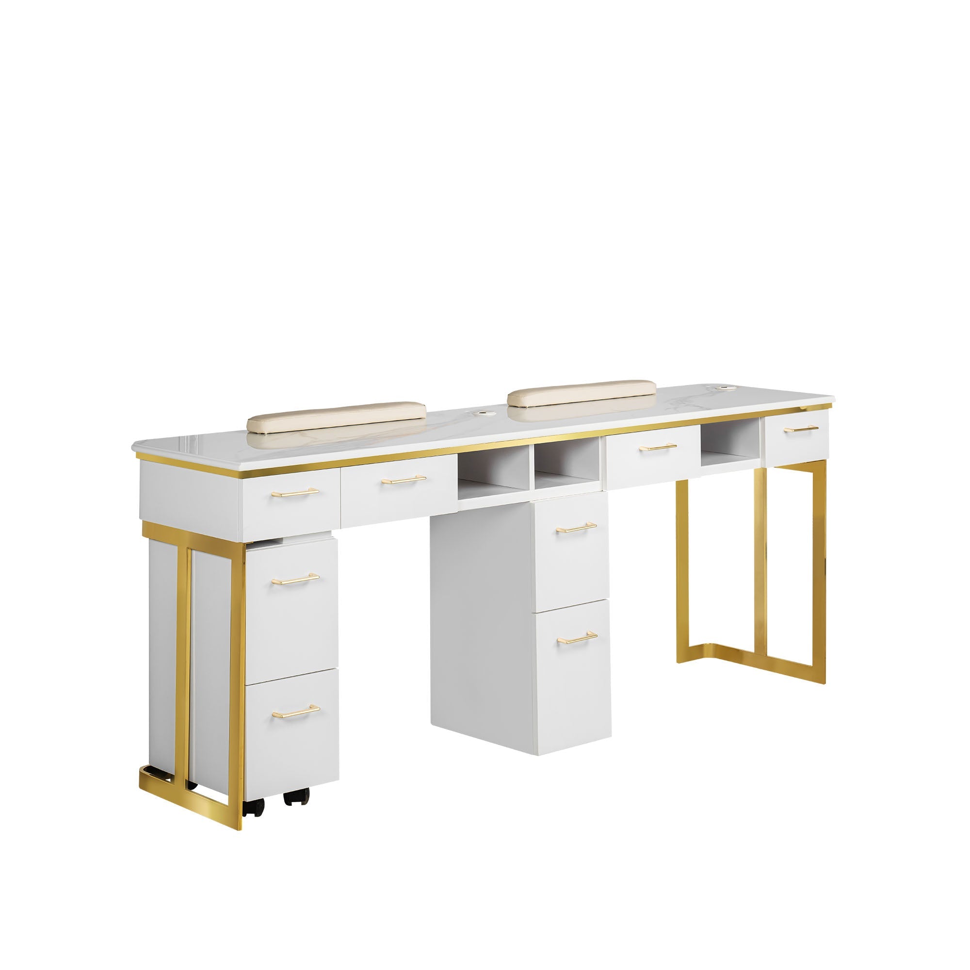 Luna Double Nail Table - Include 2 Cabinet - New Star Salon Furniture