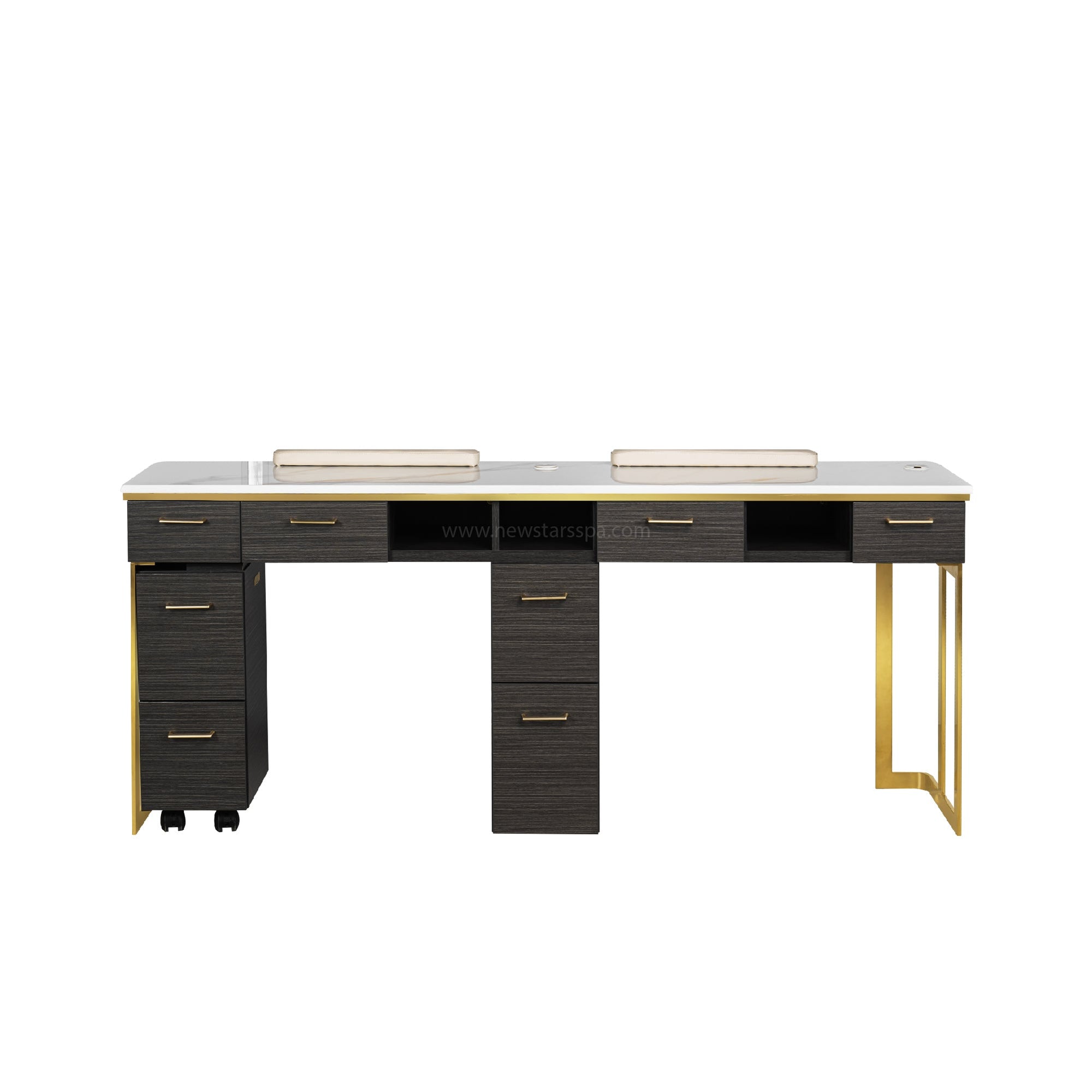 Luna Double Nail Table - Include 2 Cabinet - New Star Salon Furniture