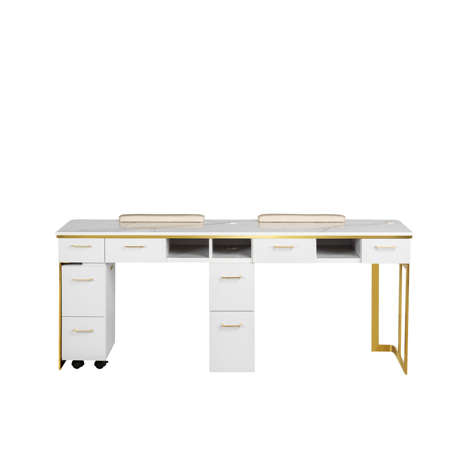 Luna Double Nail Table - Include 2 Cabinet - New Star Salon Furniture