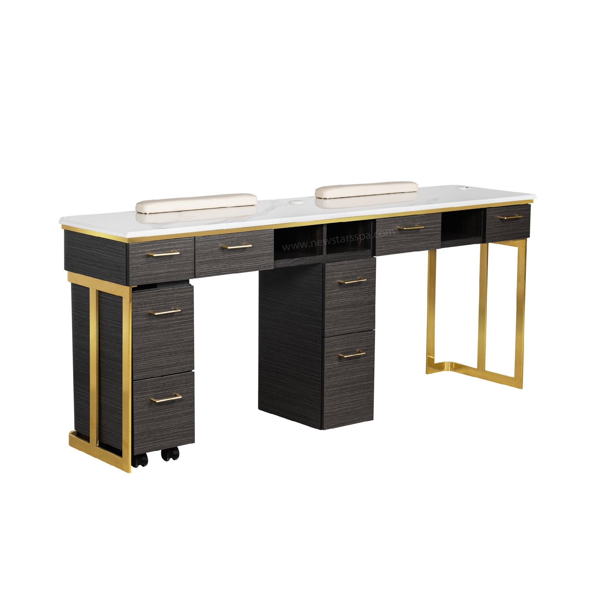 Luna Double Nail Table - Include 2 Cabinet - New Star Salon Furniture