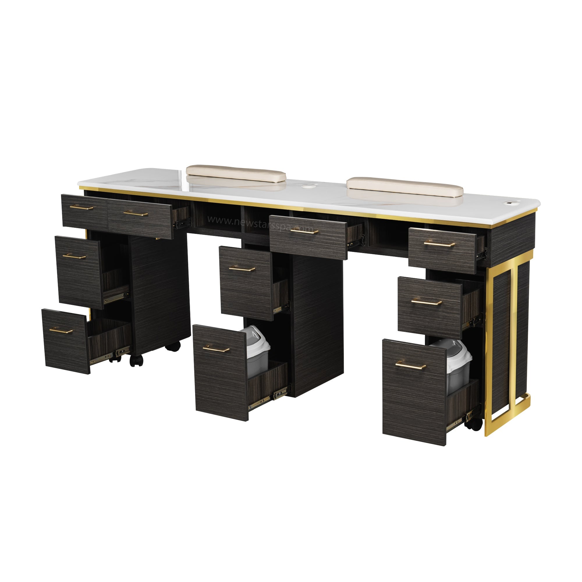 Luna Double Nail Table - Include 3 Cabinet - New Star Salon Furniture