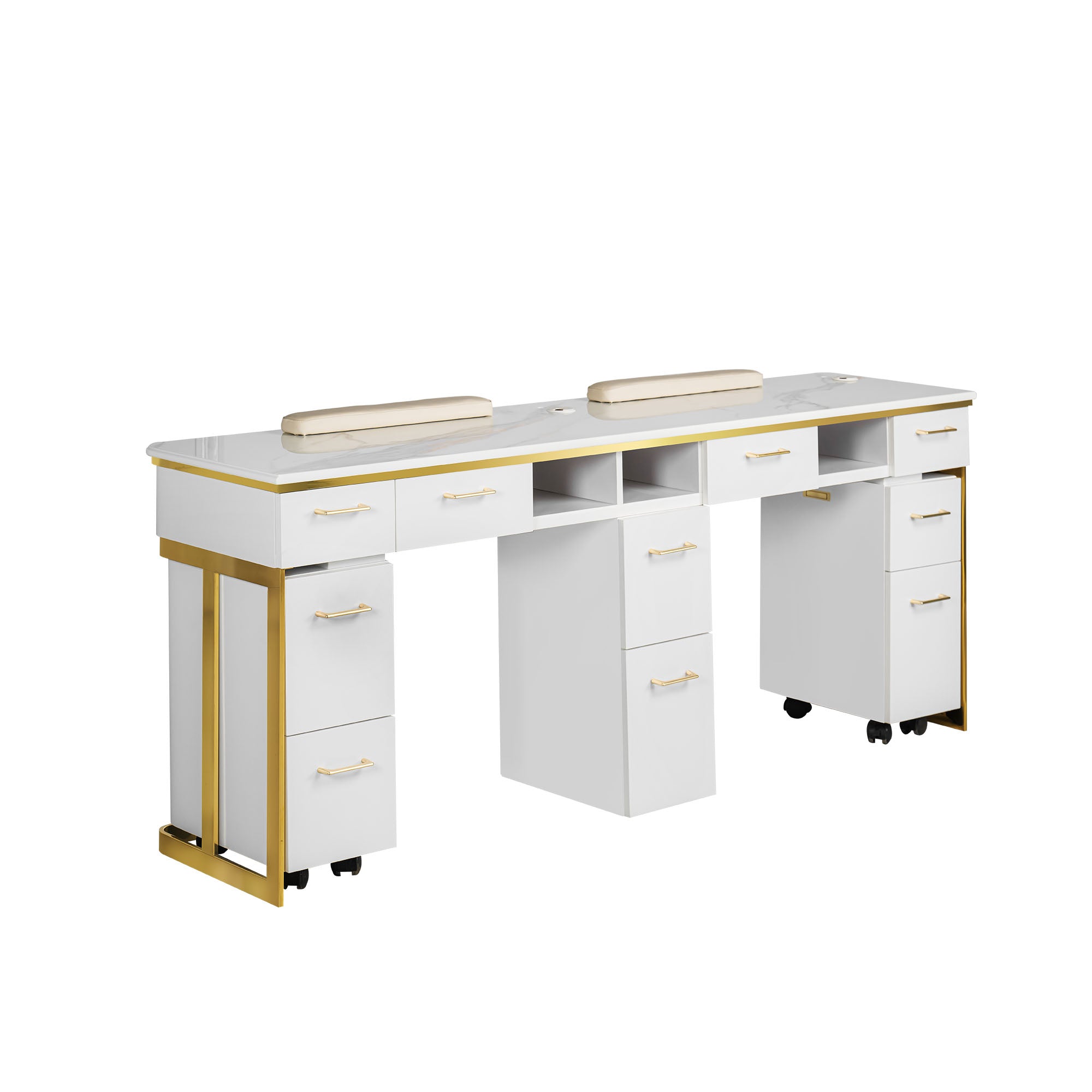 Luna Double Nail Table - Include 3 Cabinet - New Star Salon Furniture