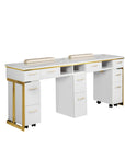 Luna Double Nail Table - Include 3 Cabinet - New Star Salon Furniture