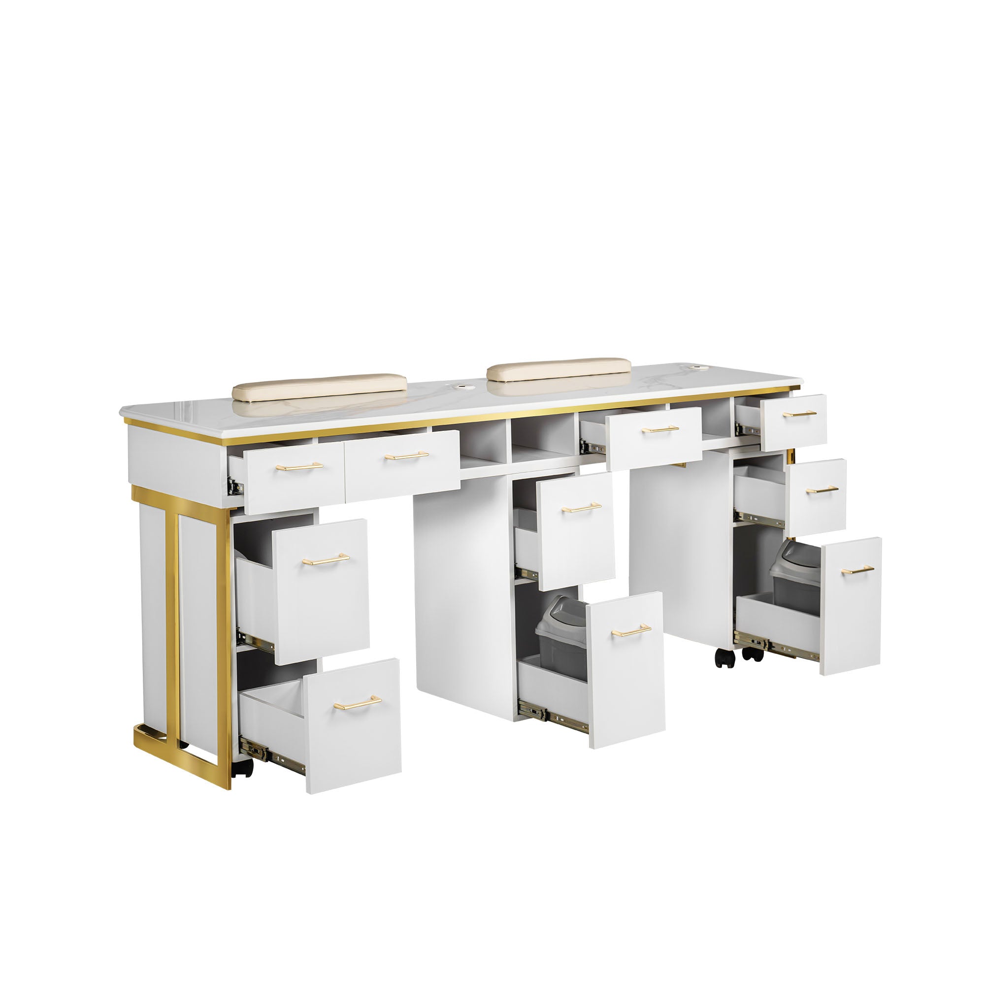Luna Double Nail Table - Include 3 Cabinet - New Star Salon Furniture