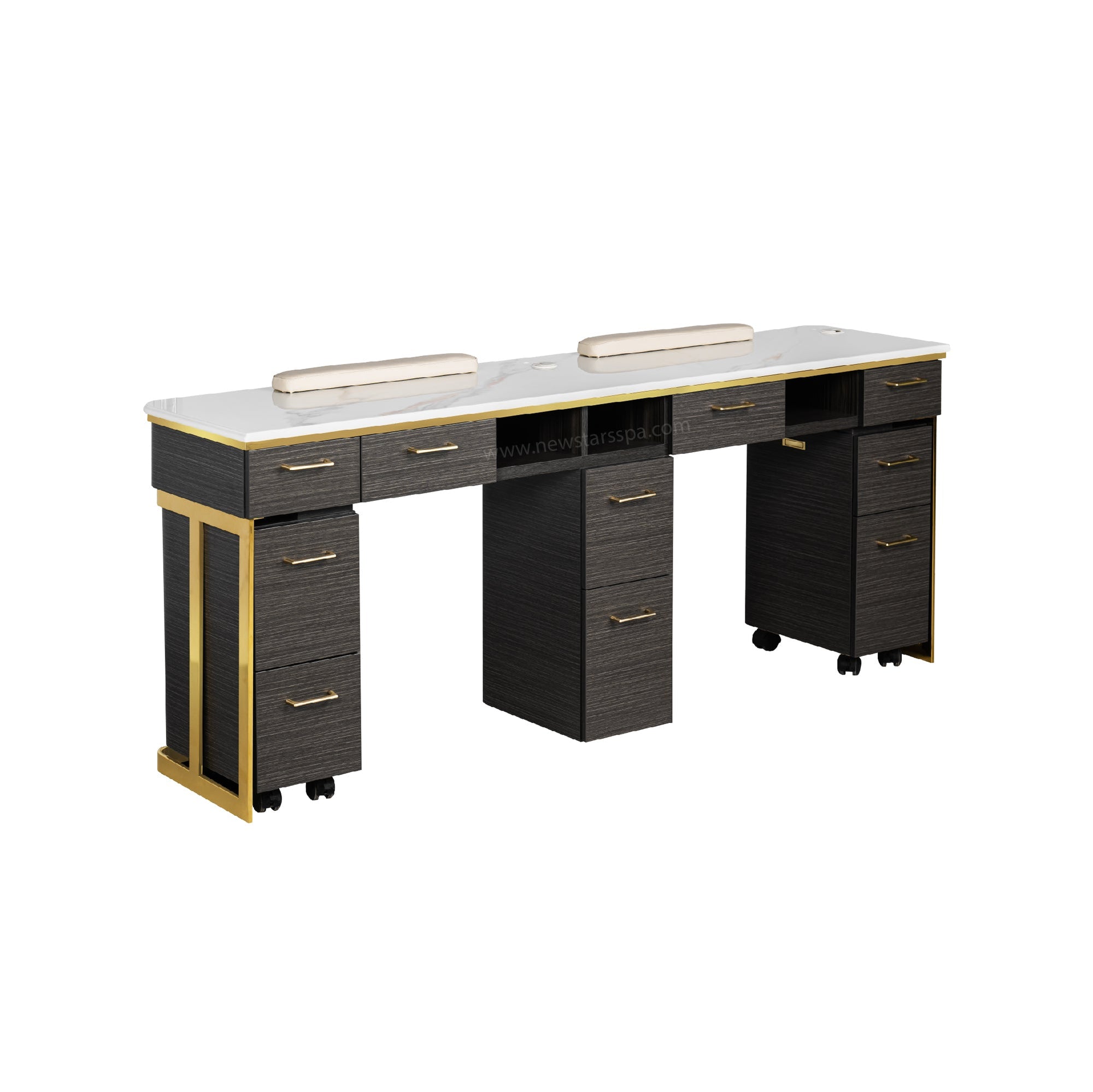 Luna Double Nail Table - Include 3 Cabinet - New Star Salon Furniture