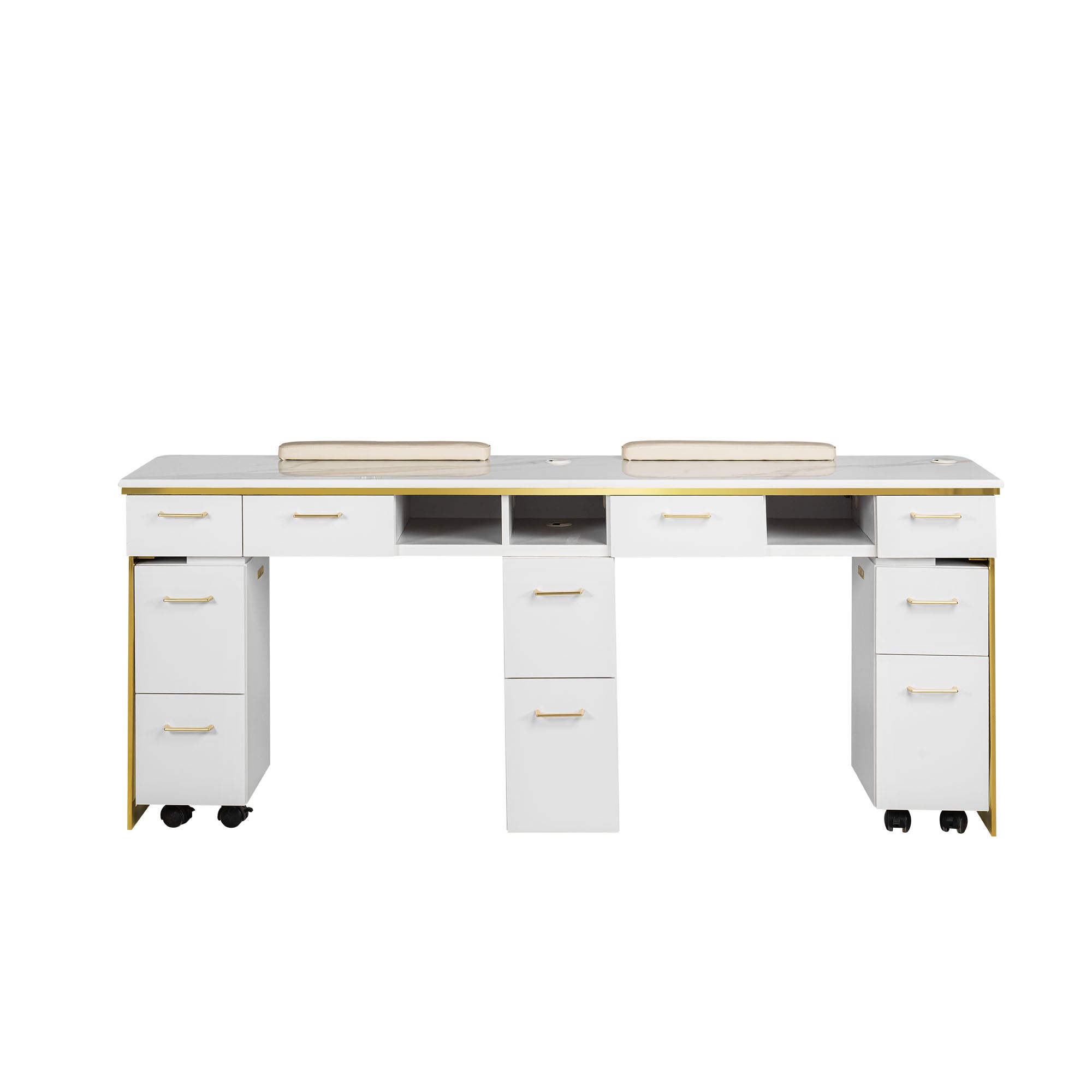 Luna Double Nail Table - Include 3 Cabinet - New Star Salon Furniture