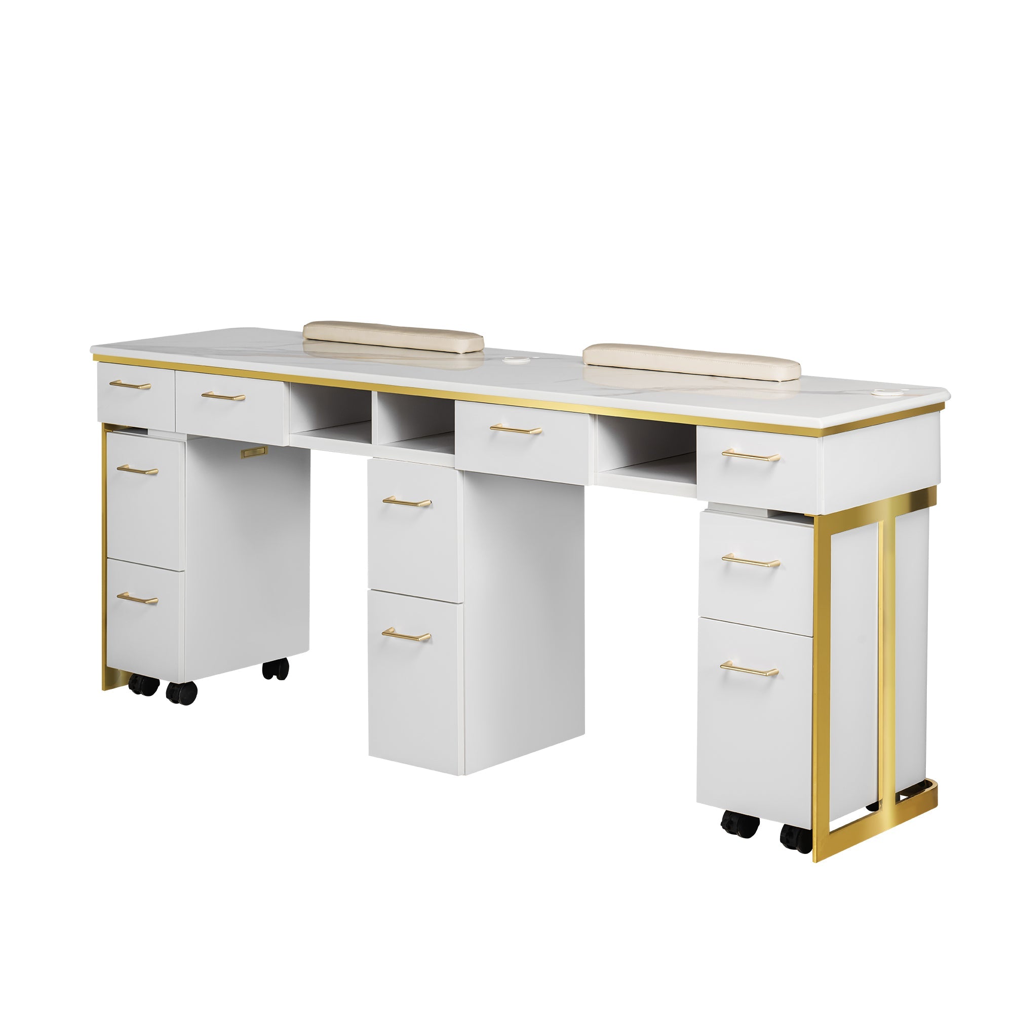 Luna Double Nail Table - Include 3 Cabinet - New Star Salon Furniture
