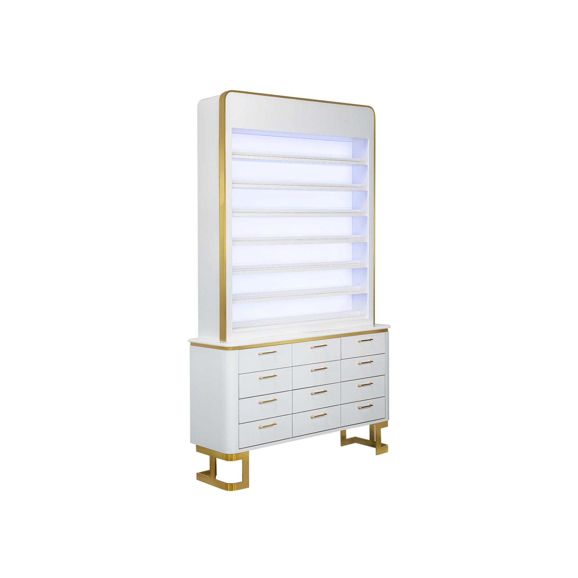 Luna Polish & Powder Rack w. Cabinet - LED Box - New Star Salon Furniture