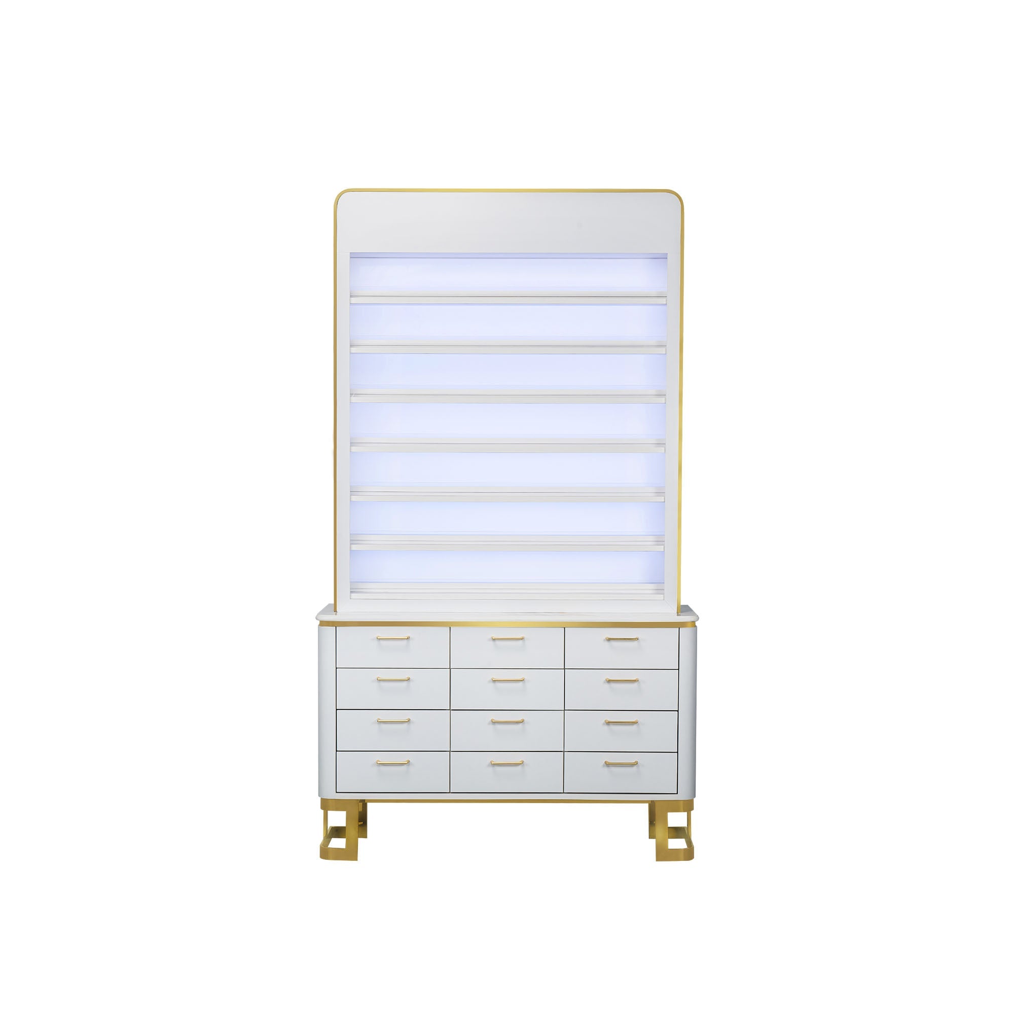 Luna Polish & Powder Rack w. Cabinet - LED Box - New Star Salon Furniture