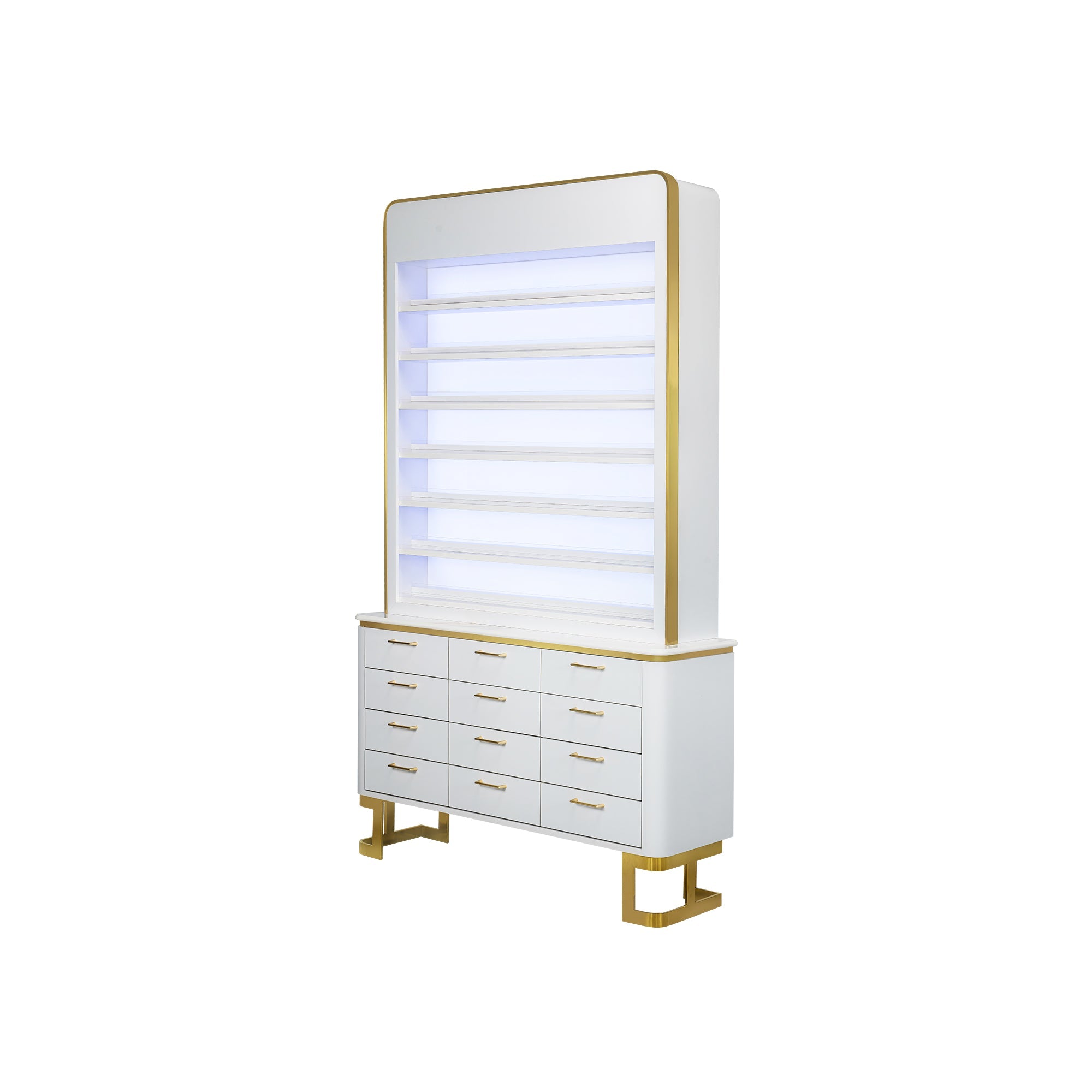 Luna Polish & Powder Rack w. Cabinet - LED Box - New Star Salon Furniture